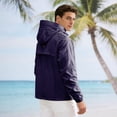 thumbnail image 6 of JoveMarine Unisex UPF 50+ Summer Jacket - Lightweight Sun Protection Hoodie for Men Quick Dry Waterproof Breathable Couple Skin Sun Protection for Hiking Running,Dark Purple M, 6 of 7