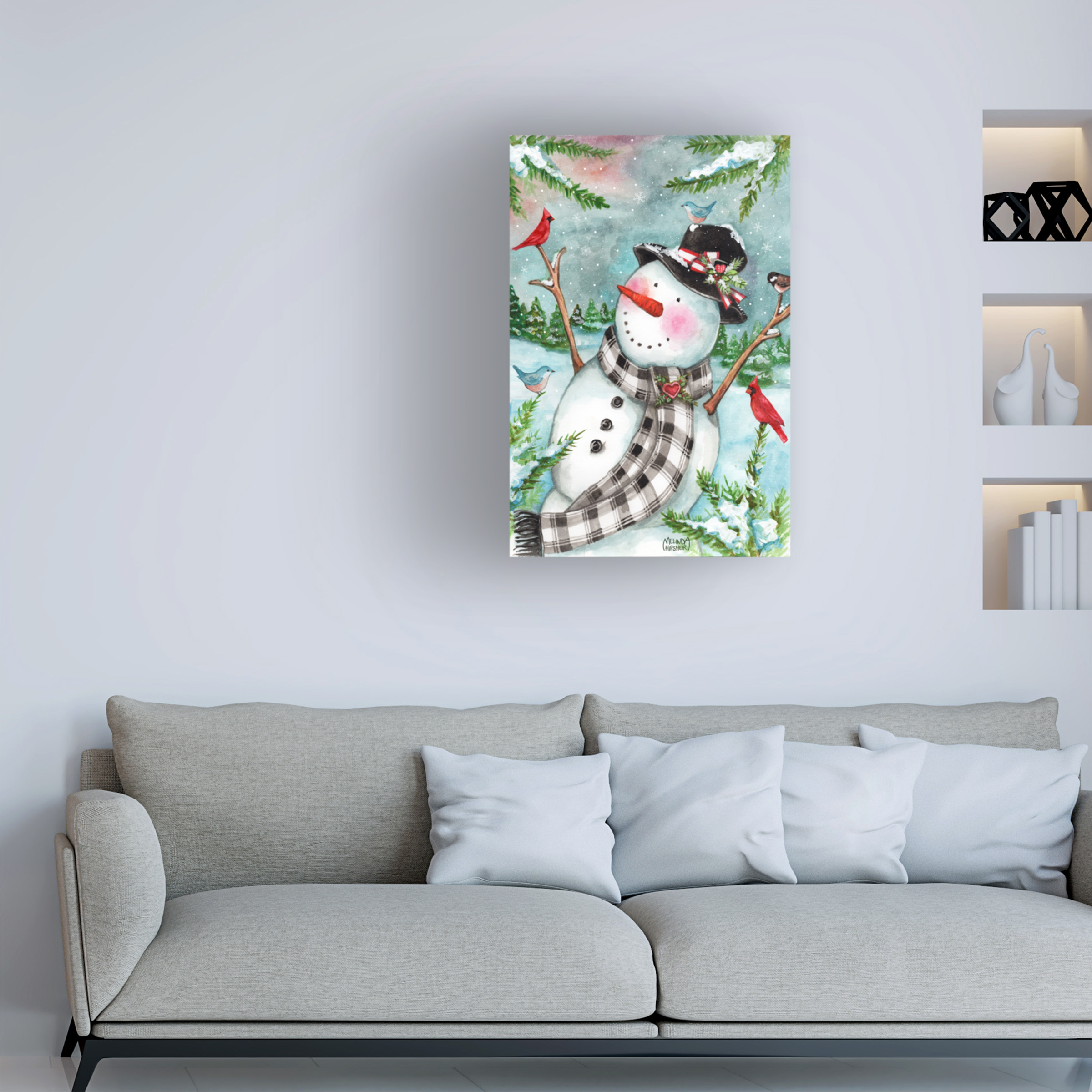 Melinda Hipsher 'Forest Snowman With Birds' Canvas Art