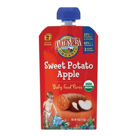 Earth's Best Organic Sweet Potato Apple Baby Food Puree - Stage 2 - Pack of 12 - 4