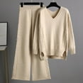 thumbnail image 2 of Lovskoo 2024 Women's Sweater Set Trendy Versatile Round Neck Long Sleeve Loose Top Blouse Pants Set Beige, 2 of 9
