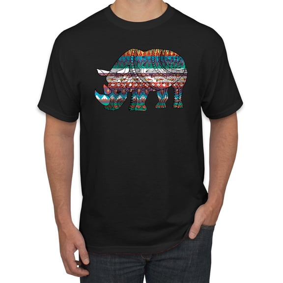 Plaid Paisley Retro Vintage Rhino Animal Lover Graphic T-Shirt, Black, Small