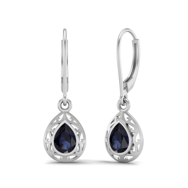 7x5 MM Saphir Bleu Poire 925 Argent Filigrane Boucles d'Oreilles Femmes