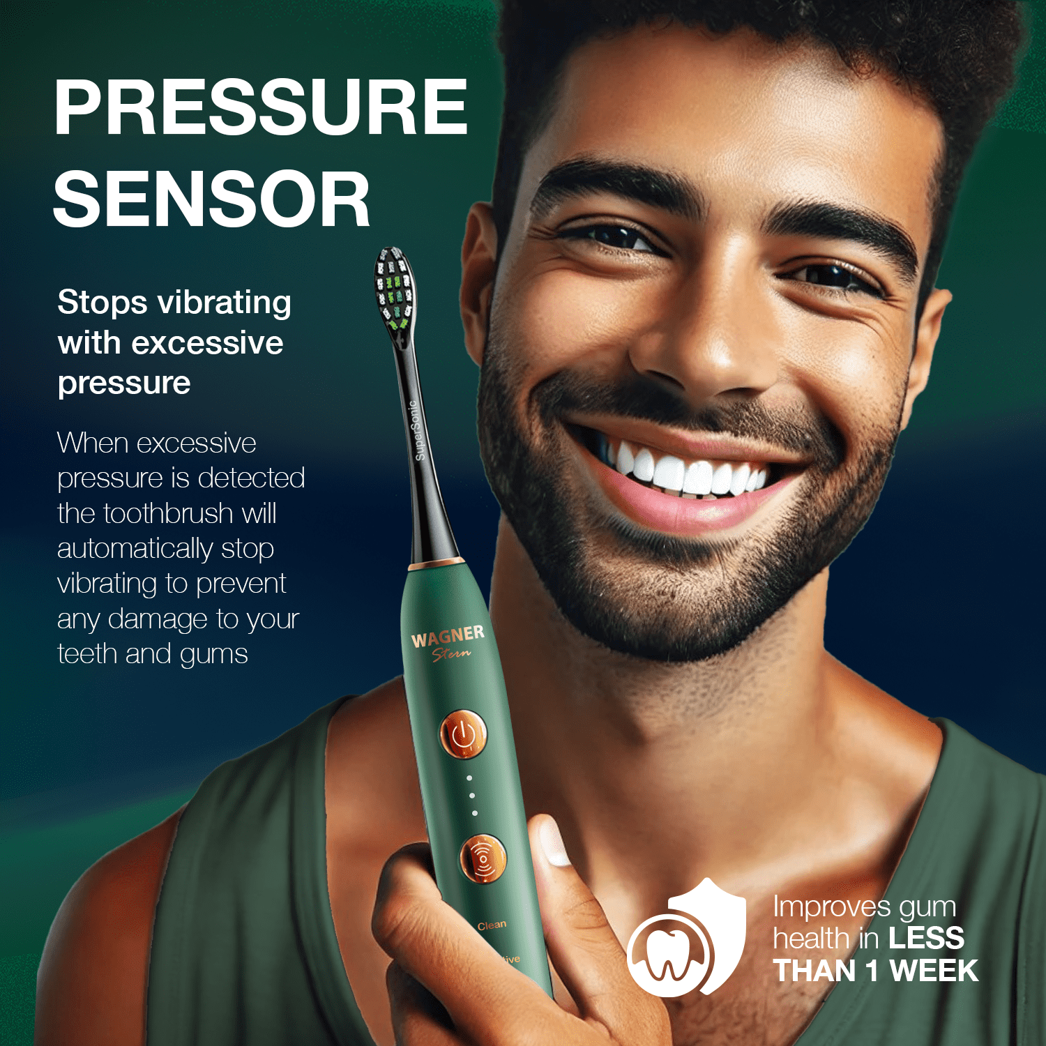 Wagner Stern WHITEN+ Edition. Smart Electric Toothbrush with Pressure Sensor. 5 Brushing Modes and 3 Intensity Levels, 8 Dupont Bristles, Premium Travel Case