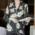 thumbnail image 6 of Sakmal Casual Pajamas Sets for Women Black Long Sleeve Full Pant Button Down Loose Fit Floral Ladies Sleepwear for Summer, 6 of 8