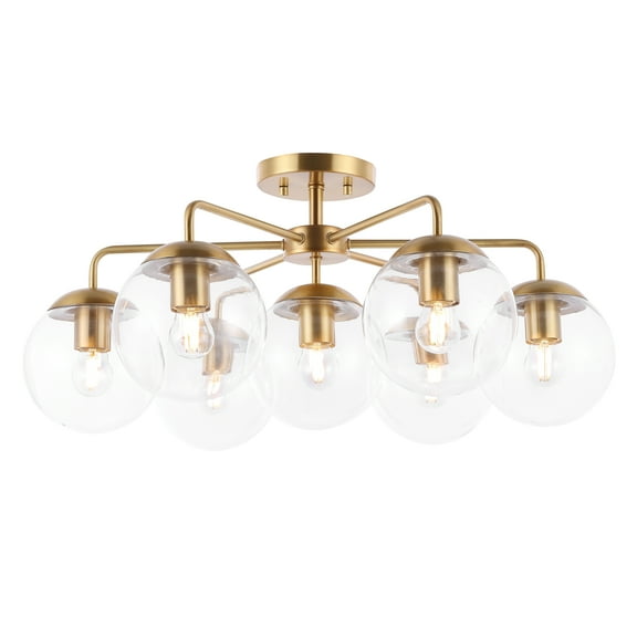 SAFAVIEH Camdyn 25 in. Antique 7-Light Brass Iron Mount Light with Clear Glass Shade