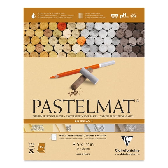 Clairefontaine Pastelmat Pad - 9-1/2" x 12", Assorted, Palette No. 1, 12 Sheets