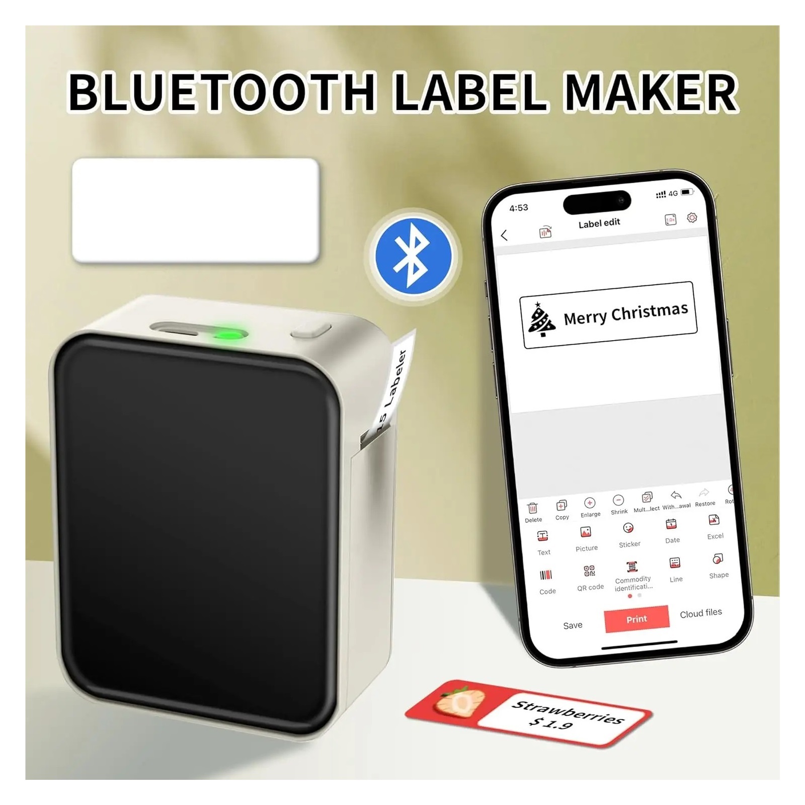 Mini Portable Thermal Printer Without Ink Self-Adhesive Label Maker Printer for Stickers Labeller