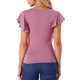 thumbnail image 3 of Blusa Faux Wrap Inspire Chic para Mujer, Blusa Casual de Verano con Cuello en V y Mangas con Volantes, Talla S, Color Gris Púrpura, 3 of 6