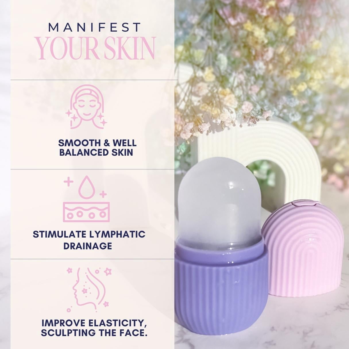 Skin Mantra Ice Roller for Face - Silicone Facial Roller for All Skin Types - Contour & Sculpt Massage Tool for Puffy Eyes, Natural Glow - Purple