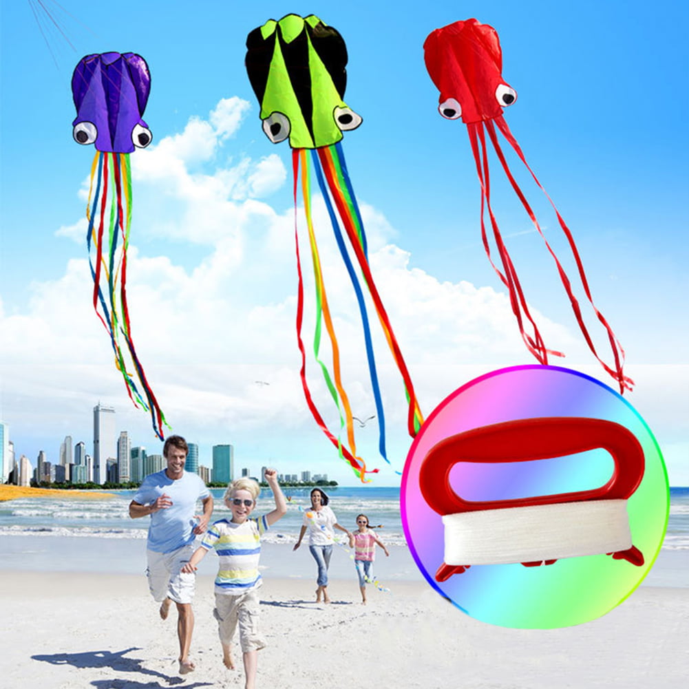4M Colorful Tail Single Line Octopus Flying Kite Kids Outdoor Park Beach Fun Toy 
