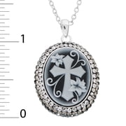 Crystalogy Sterling Silver Multi Crystal Cross Cameo Oval Pendant Necklace 18