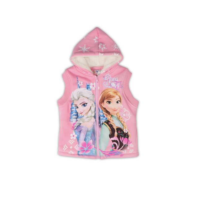 Disney Otoño Invierno niñas Frozen Anna Elsa chaleco sin mangas con capucha chaqueta abrigo de dibujos animados niños cálido Cachemira chaleco prendas de vestir ropa 140(6T-7T) Gao Jinjia LED