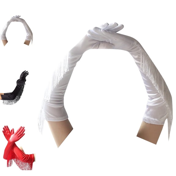 Bmisegm Formal Gloves for Women Long Over Elbow with Fringe Stretch Fit Party Stage Long Gloves White One Size