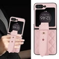 thumbnail image 4 of ELEHOLD Case for Samsung Galaxy Z Flip7, Adjustable Wrist Strap Leather Phone Case with Camera Protection,Pink, 4 of 8