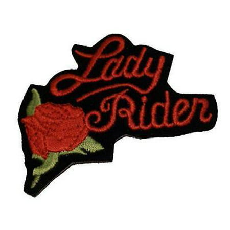 LADY RIDER PATCH W/ RED ROSE BIKER MOTORCYCLE MC VEST CUT WOMAN