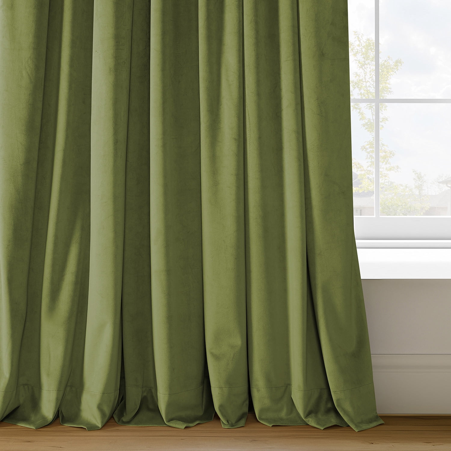 Half Price Drapes Signature Basque Green Velvet Blackout Curtains For Bedroom(1 Panel), 50WX 108L