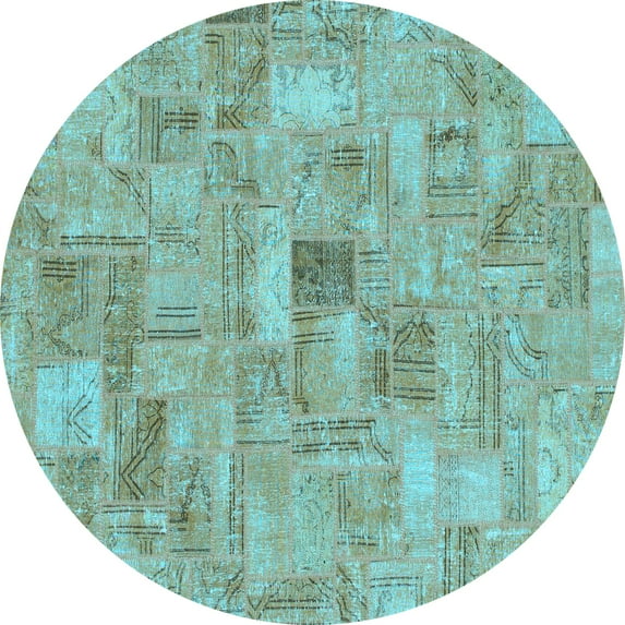 Ahgly Company Indoor Round Patchwork Light Blue Transitional Area Rugs, 7' Round
