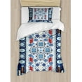 thumbnail image 1 of Afghan Twin Size Duvet Cover Set, Blue Toned Geometric Motifs Tribal Timeless Design Middle Eastern Culture Pattern, Decorative 2 Piece Bedding Set with 1 Pillow Sham, Multicolor, by Ambesonne, 1 of 3