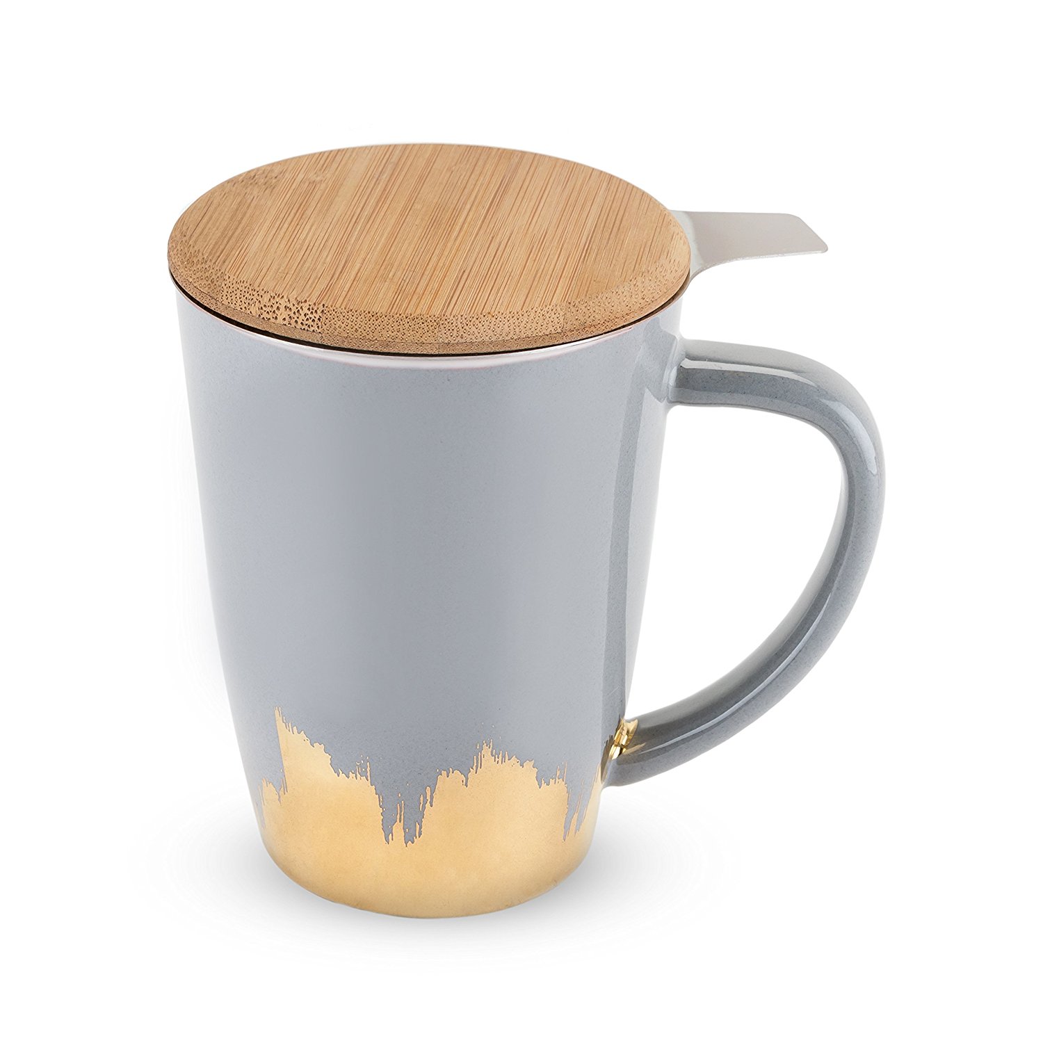 Ceramic Mugs, Bailey Grey And Gold Brushed Insulated Cute Novelty Tea Infuser Mug (Sold by Case