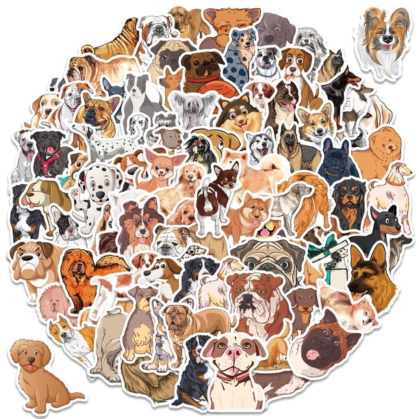 Paquete de 50 pegatinas para perros, calcomanías de vinilo realistas y de dibujos animados