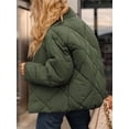 thumbnail image 3 of Women's Winter Casual Puffer Coat Solid Color Long Sleeve Stand Collar Quilted Jacket, 3 of 4