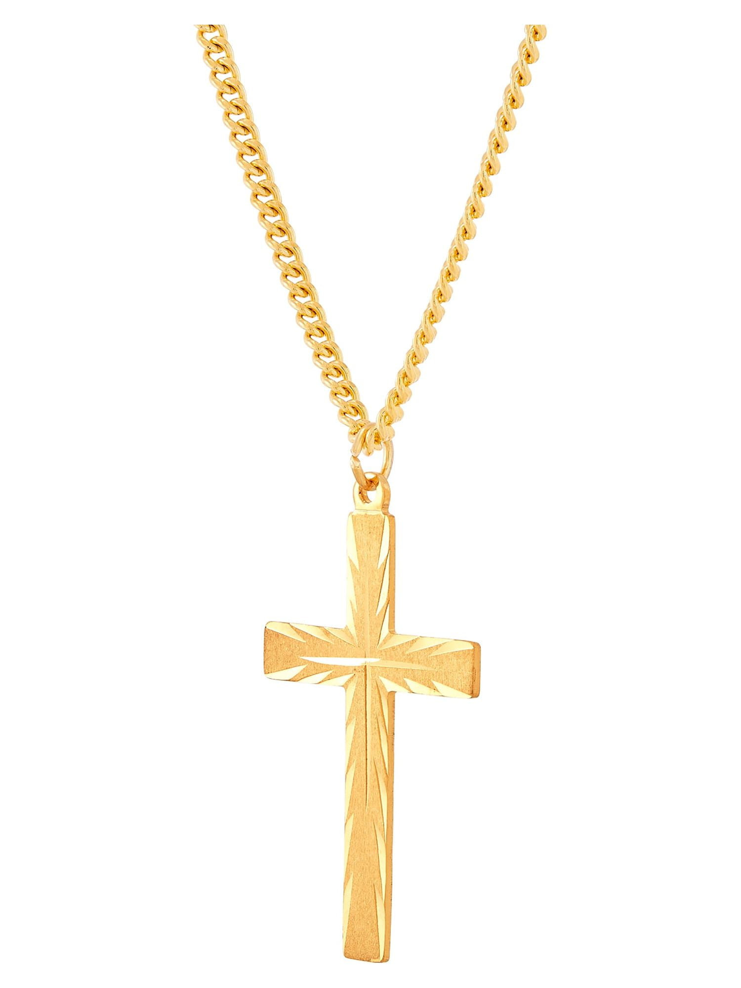 Brilliance Fine Jewelry Gold Filled Cross Pendant 24 Stainless Steel Chain