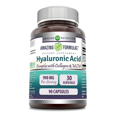 Amazing Formulas Hydrolyzed Collagen Complex | with Hyaluronic Acid & MSM | 900mg Per Serving | 90 Capsules Supplement | Npn-GMO | Gluten Free | Made in USA