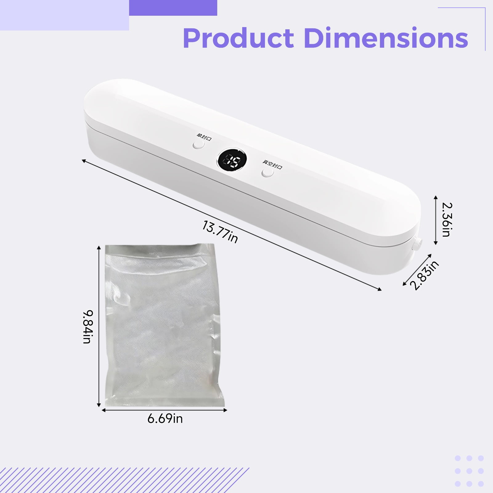 Compact Food Vacuum Sealer for Food Preservation, Automatic Vacuum Sealer for Plastic Bags, Including 110 Sealing Bags, One-Button Operation, 60Kpa Vacuum, Keeps Food Fresh for Longer