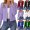 Purple, variant on Pleated Crew Neck Cropped Jacket for Women Solid Long Sleeve Open Front Blazer with Buttons
