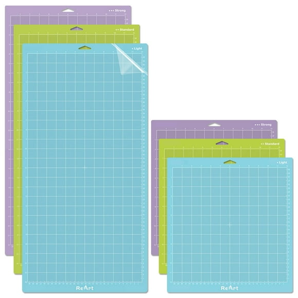 ReArt Cutting Mat Variety 6 Packs Adhesive Replacement - Strong, Standard, Light Suit for Maker/Explore Air 2/Air/One - 12in x 12in x 3 Packs, 12in x 24in x 3 Packs.