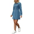 thumbnail image 4 of INSPIRE CHIC Women's Jean Dresses Button Up Collar Long Sleeve Pockets A Line Knee Length Denim Dress S Blue, 4 of 6