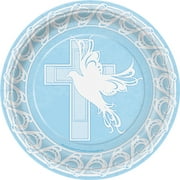 9" Blue Dove Cross Religious Party Plates, 8ct