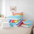 thumbnail image 5 of Homewish Blue Square Buffalo Twin Bedding Sets 7-Piece for Kids, Kawaii Rainbow Line Bedding Comforter Set, Cute Cartoon Checkered Reversible Sheet Sets, Lightweight Room Decor, 5 of 7
