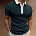 thumbnail image 2 of Bibifish Mens Polo Shirts Light Blue Body White Lapel Collar Button Placket Shirts Mens Spring Summer Basic Daily Tops, 2 of 4
