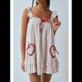 thumbnail image 4 of Vestido Minivestido con Estampado Floral para Mujer, Sin Mangas, Holgado, con Volantes, de Verano, de una Pieza, con Estampado de Cuadros . Rojo S, 4 of 7