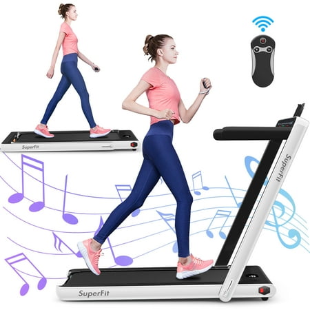 Gymax 2 in 1 Folding Treadmill 2.25HP Running Machine w/ Dual display White