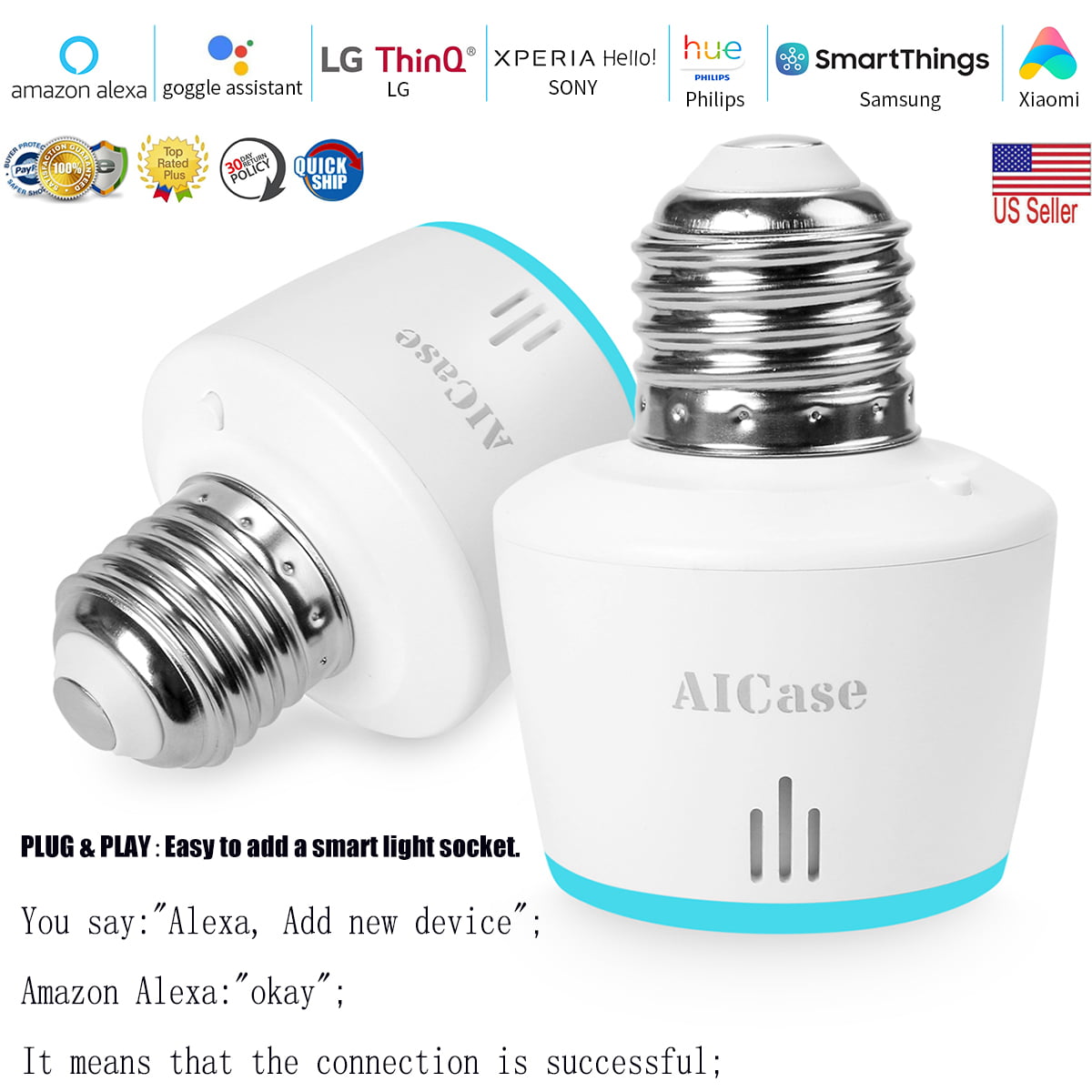 Details about   Smart WiFi Light Bulb Socket Adapter E26/E27 Switch W/ Amazon Alexa Google Home 