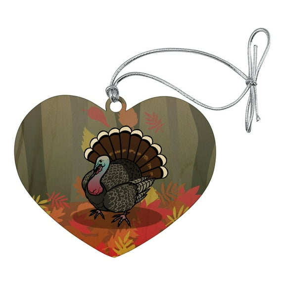 Turkey Thanksgiving Autumn Heart Love Wood Christmas Tree Holiday Ornament
