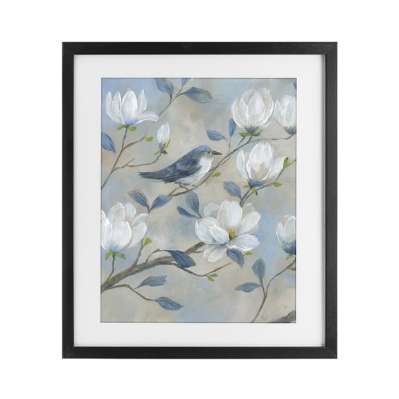 Stupell Industries Blue Bird & Magnolia Black Framed Print Under Glass, design by Nan