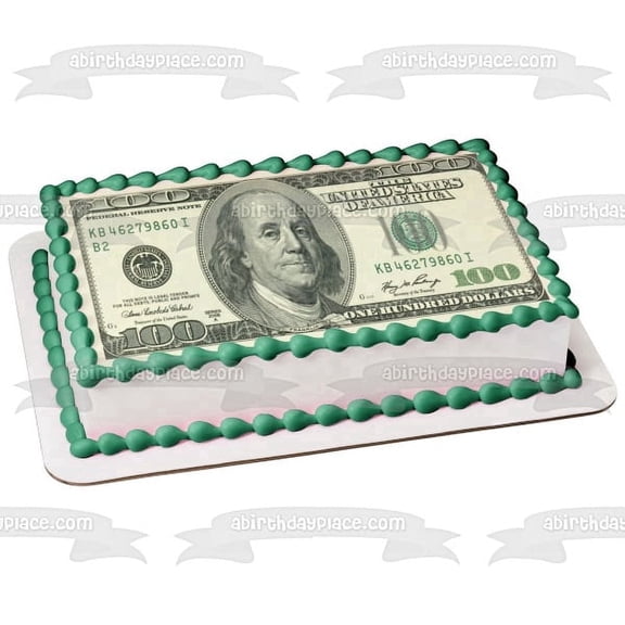 100 Dollar Bill Design Centered on Edible  Image Cake Topper for Quarter Sheet Cake, by Tnct.(1 Count)