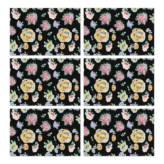 Pioneer Flower Floral Print Pattern Summer Placemats Table Placemats Set Of 6-Linen Kitchen Washable Placemats Table Mats 12x18 Inch Non-Slip Heat Resistant