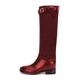 thumbnail image 2 of YDN Women Classic Round Toe Knee High Riding Boots with Chunky Low Heel Stylish Side Zipper Patchwork Long Boots Winter Pull On Dress Shoes Size 7 Red, 2 of 4