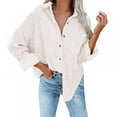 thumbnail image 1 of PENGXIANG Chemise à Manches Longues en Velours Côtelé pour Femmes avec Boutons et Col Rabattu, 1 of 3