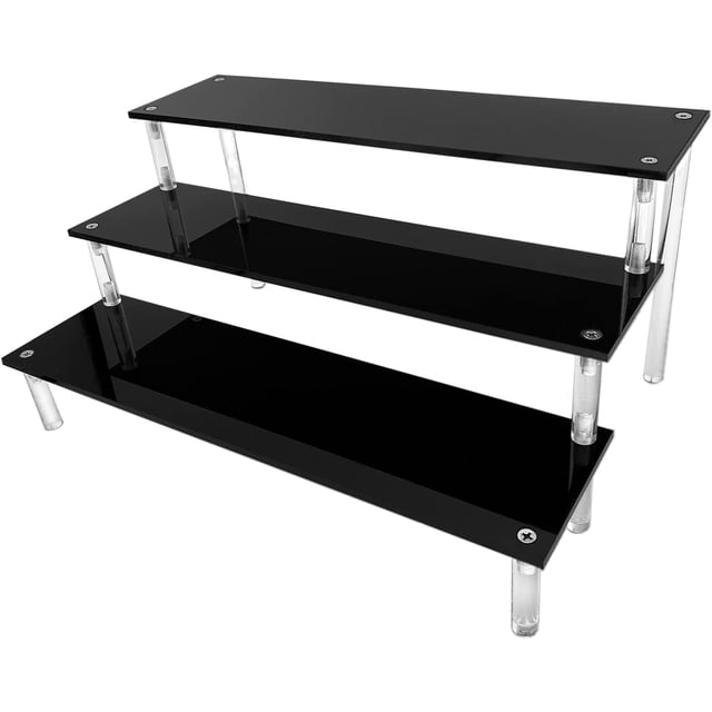 Acrylic Riser Black Acrylic Shelf Riser 3 Tier Perfume Organizer Cologne Display Stand Large Cupcake Stand Shelf for POP Desserts Holder Collection Cosmetic Products Tabletop Use 12"X8"X6"