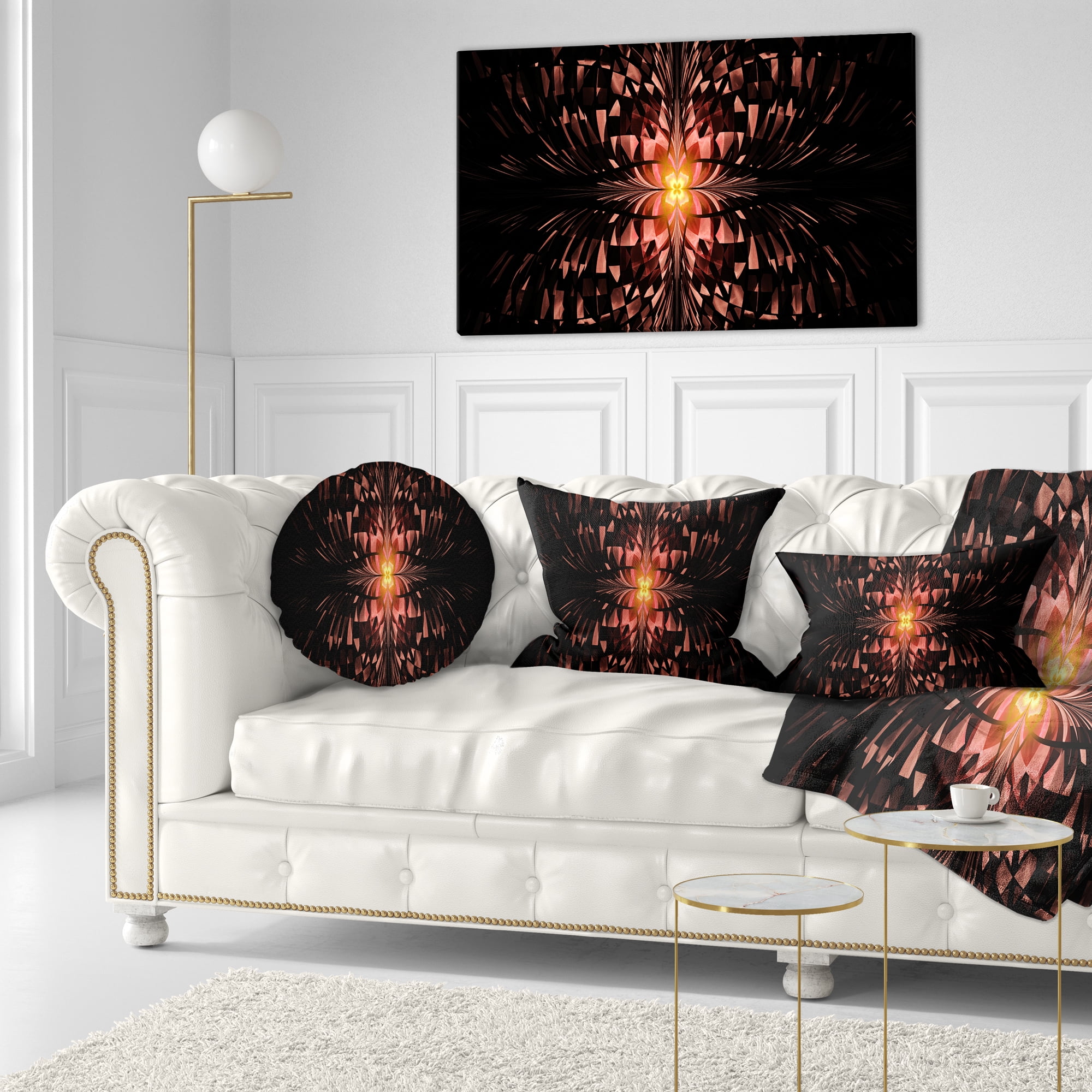Designart Brown Butterfly Pattern on Black - Abstract Throw Pillow - 12x20