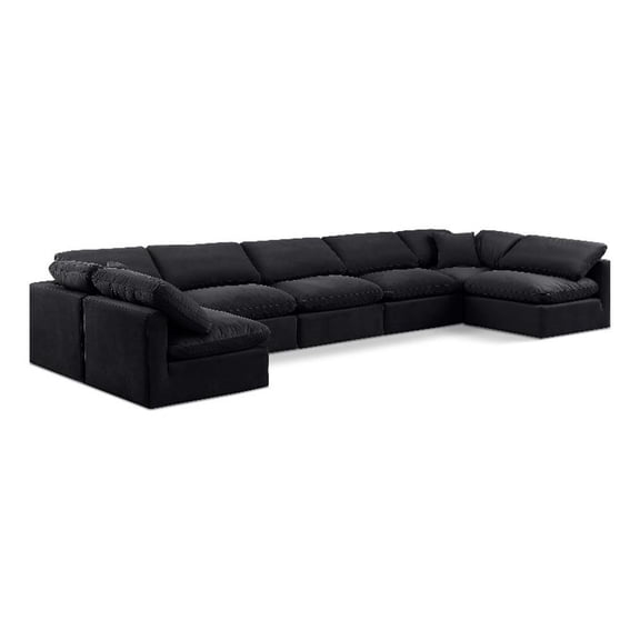 Meridian Furniture Indulge 234" Velvet U-Shaped Modular Sectional in Black