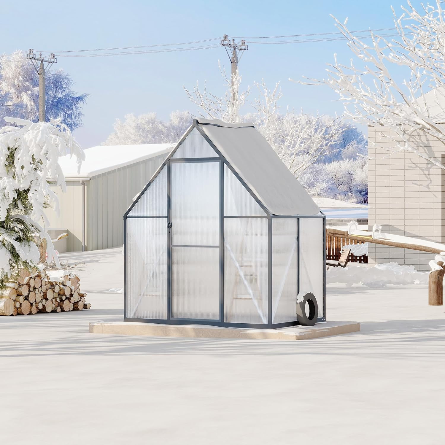 6' x 4'Aluminum Framed Polycarbonate Greenhouse,Heavy Duty Walk-in Garden Greenhouse with Roof Vent,Quick Setup