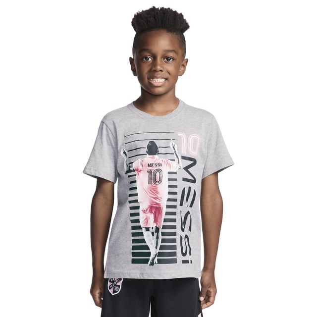 Camiseta gráfica slim fit para niño Messi, gris jaspeado, 10-12