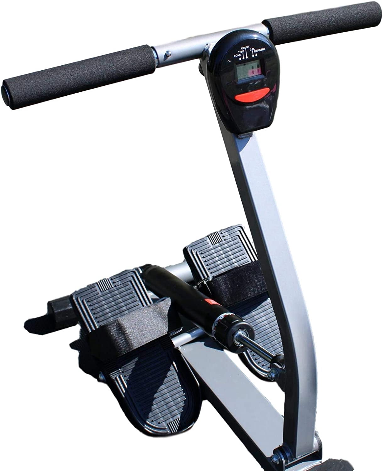 Iron Bar Fitness Rowing Machine Rower Exercise Foldable Edition, for Home Cardio Workouts with 12 Adjustable Resistance Hydraulic System, Includes Digital Monitor and Comfortable Seat Cushion