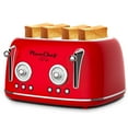 thumbnail image 3 of 4-Slice Retro Style Toaster, Dual Control with Warming Rack, 6 Browning Settings, Bagel/Defrost, Stainless Steel, 1650W, Red, 3 of 9